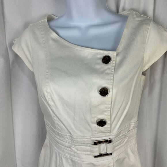 White House Black Market White Button-Front Belted Dress Size 00 - Picture 4 of 7